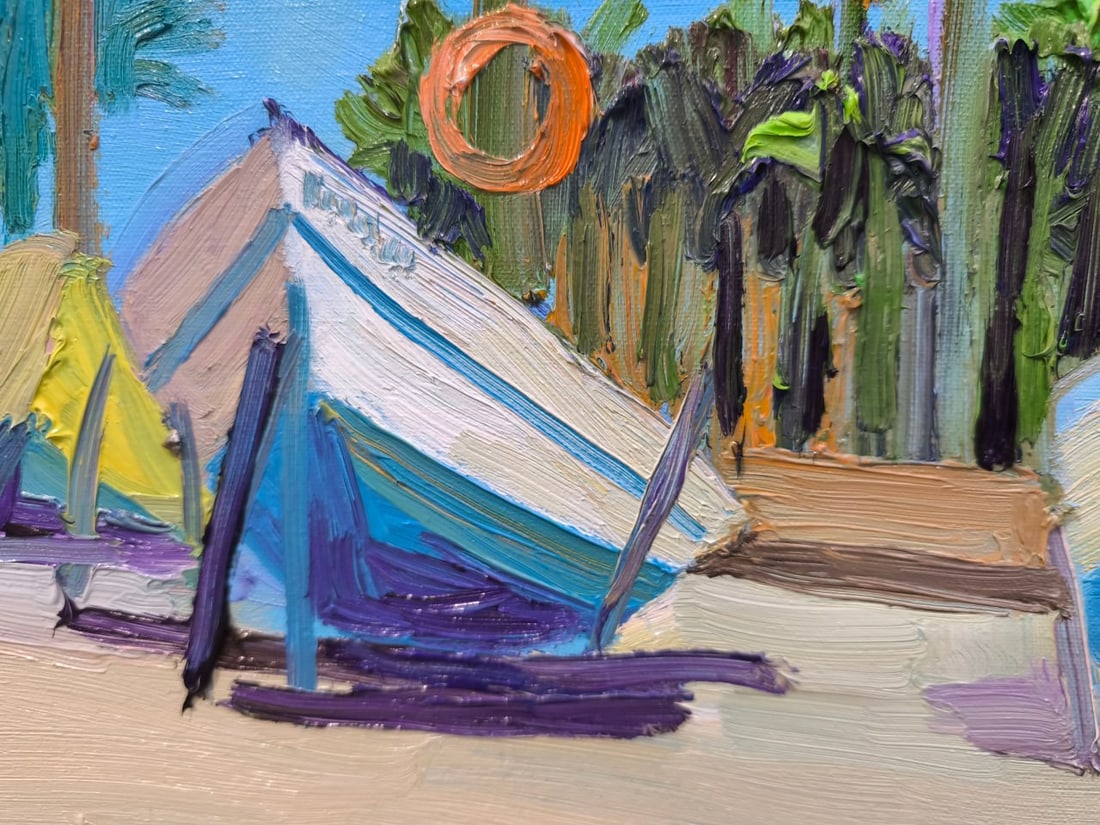 Oil painting On the banks of the Hof Dor Nina L - 2