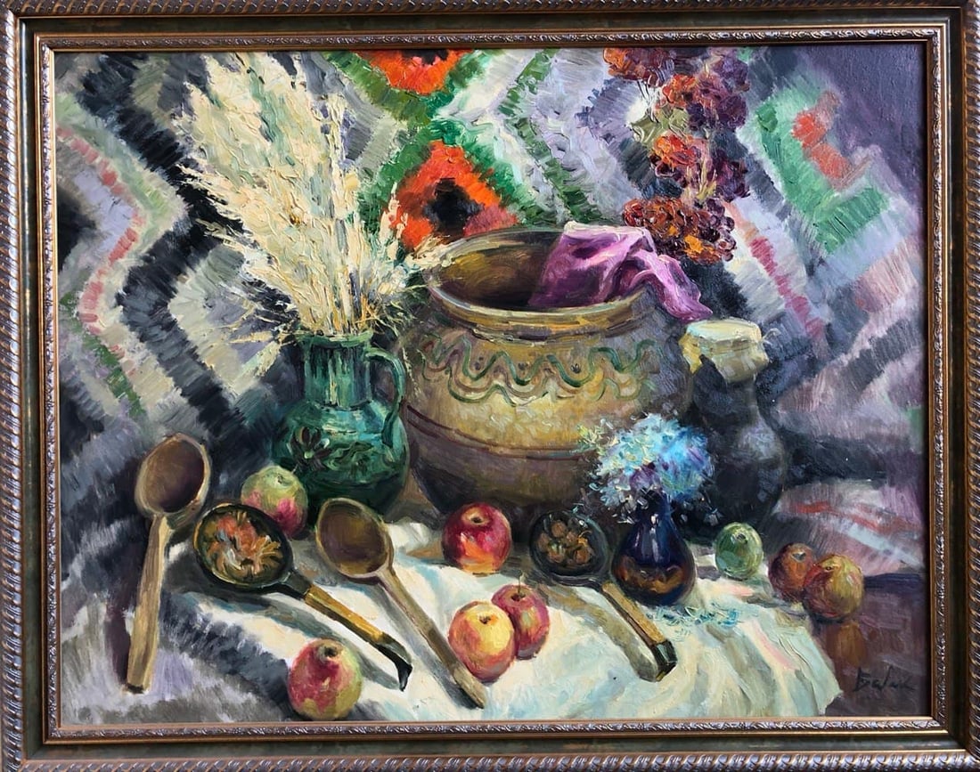 Oil painting Still life with spoons Vyacheslav Petrovich Babac: Title: Oil painting Still life with spoons Vyacheslav Petrovich Babac Description: 25BA Painter: Vyacheslav Petrovick Babac S?ze: 70x90 cm/27.5x35.4 inches Components: oil, canvas Original painting