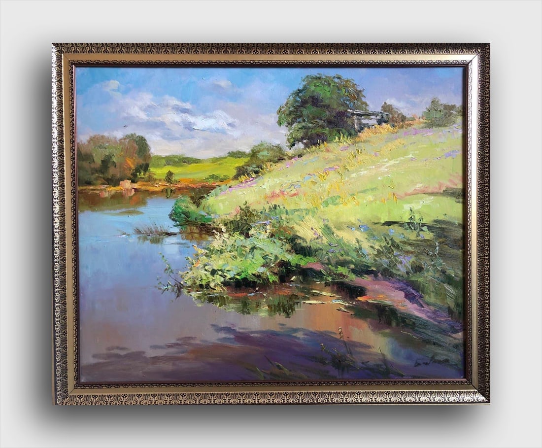 Oil painting River beach Vyacheslav Petrovich Babac: Title: Oil painting River beach Vyacheslav Petrovich Babac Description: 26BA Painter: Vyacheslav Petrovick Babac S?ze: 65x80 cm/25.5x31.4inches Components: oil, canvas Original painting from our colle