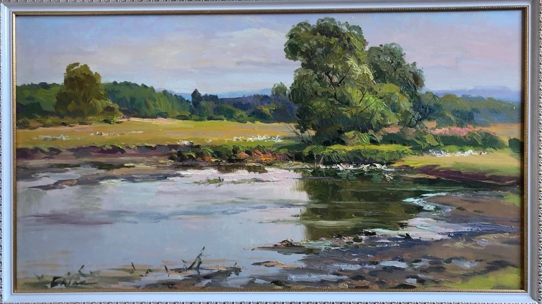 Oil painting Summer Vyacheslav Petrovich Babac: Title: Oil painting Summer Vyacheslav Petrovich Babac Description: 38BA Painter: Vyacheslav Petrovick Babac S?ze: 50x90 cm/19.6x35.4inches Components: oil, canvas Original painting from our collection