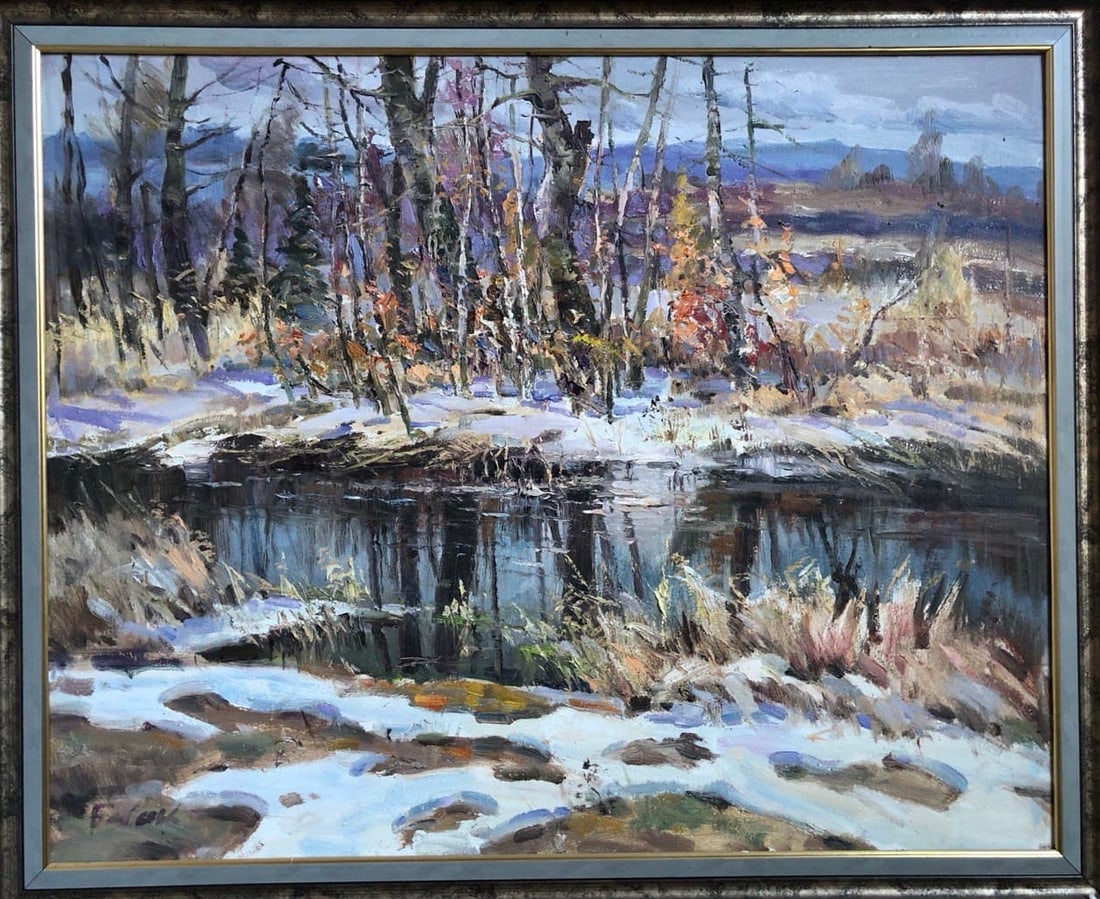 Oil painting Last snow Vyacheslav Petrovich Babac: Title: Oil painting Last snow Vyacheslav Petrovich Babac Description: 49BA Painter: Vyacheslav Petrovick Babac S?ze: 60x75 cm/23.6x29.5 inches Components: oil, canvas Original painting from our collec