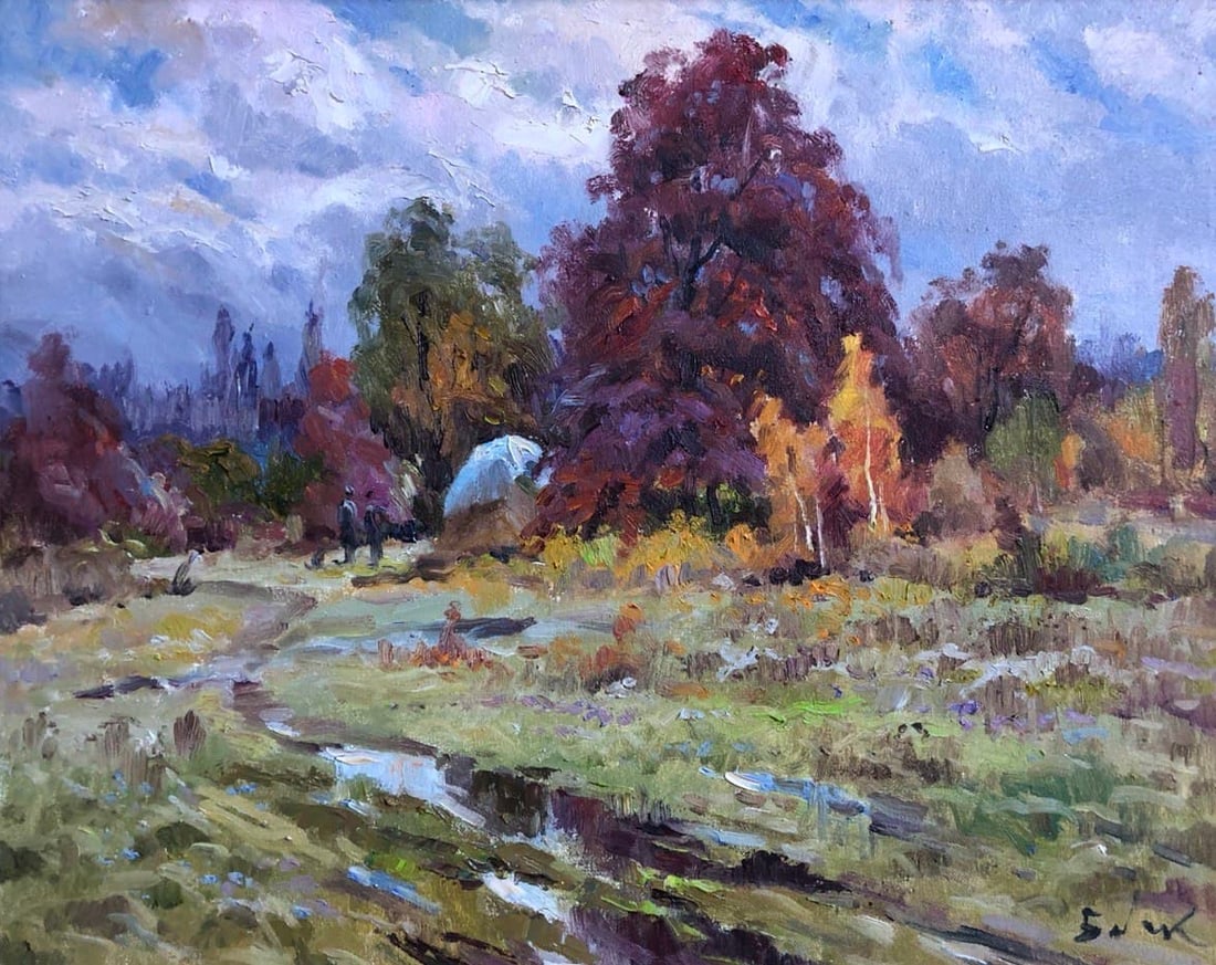 Oil painting Autumn day Vyacheslav Petrovich Babac: Title: Oil painting Autumn day Vyacheslav Petrovich Babac Description: 53BA Painter: Vyacheslav Petrovick Babac S?ze: 44x54 cm/17.32x21.2 inches Components: oil, canvas Original painting from our coll