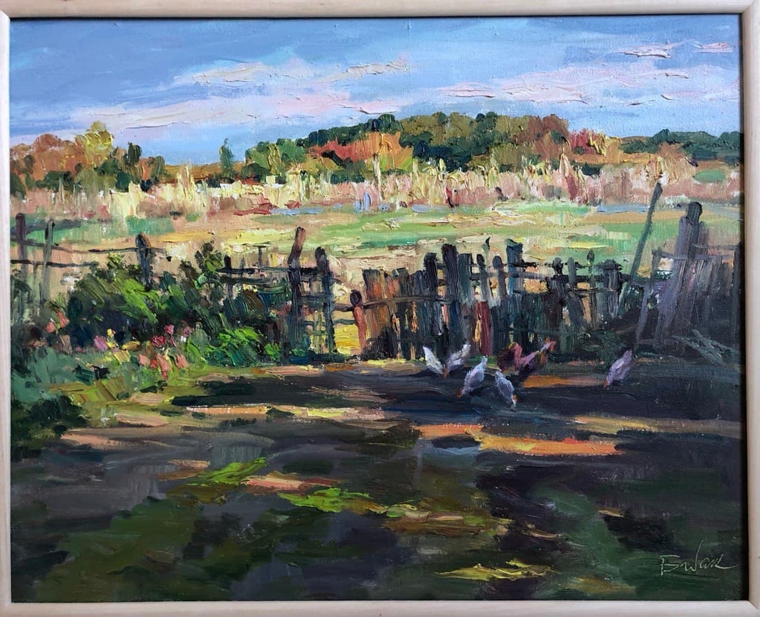 Oil painting Landscape with fence Vyacheslav Petrovich Babac (1 of 2)