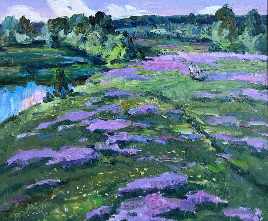 Oil painting In the meadow Vyacheslav Petrovich Babac: Title: Oil painting In the meadow Vyacheslav Petrovich Babac Description: 59BA Painter: Vyacheslav Petrovick Babac S?ze: 42x50 cm/16.5x19.9 inches Components: oil, canvas Original painting from our co