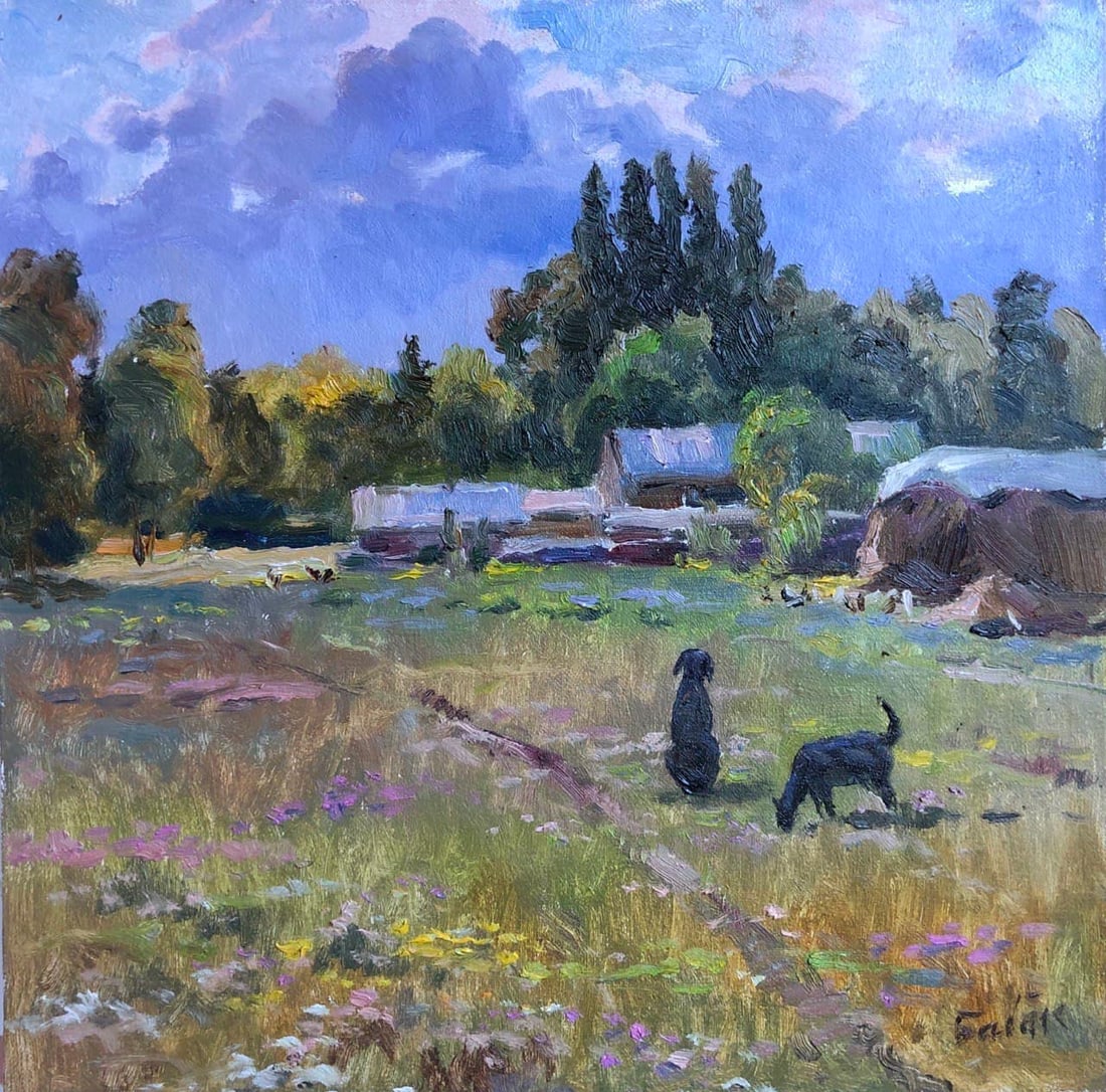 Oil painting Rural Vyacheslav Petrovich Babac: Title: Oil painting Rural Vyacheslav Petrovich Babac Description: 63BA Painter: Vyacheslav Petrovick Babac S?ze: 40x40 cm/15.7x15.7 inches Components: oil, canvas Original painting from our collection