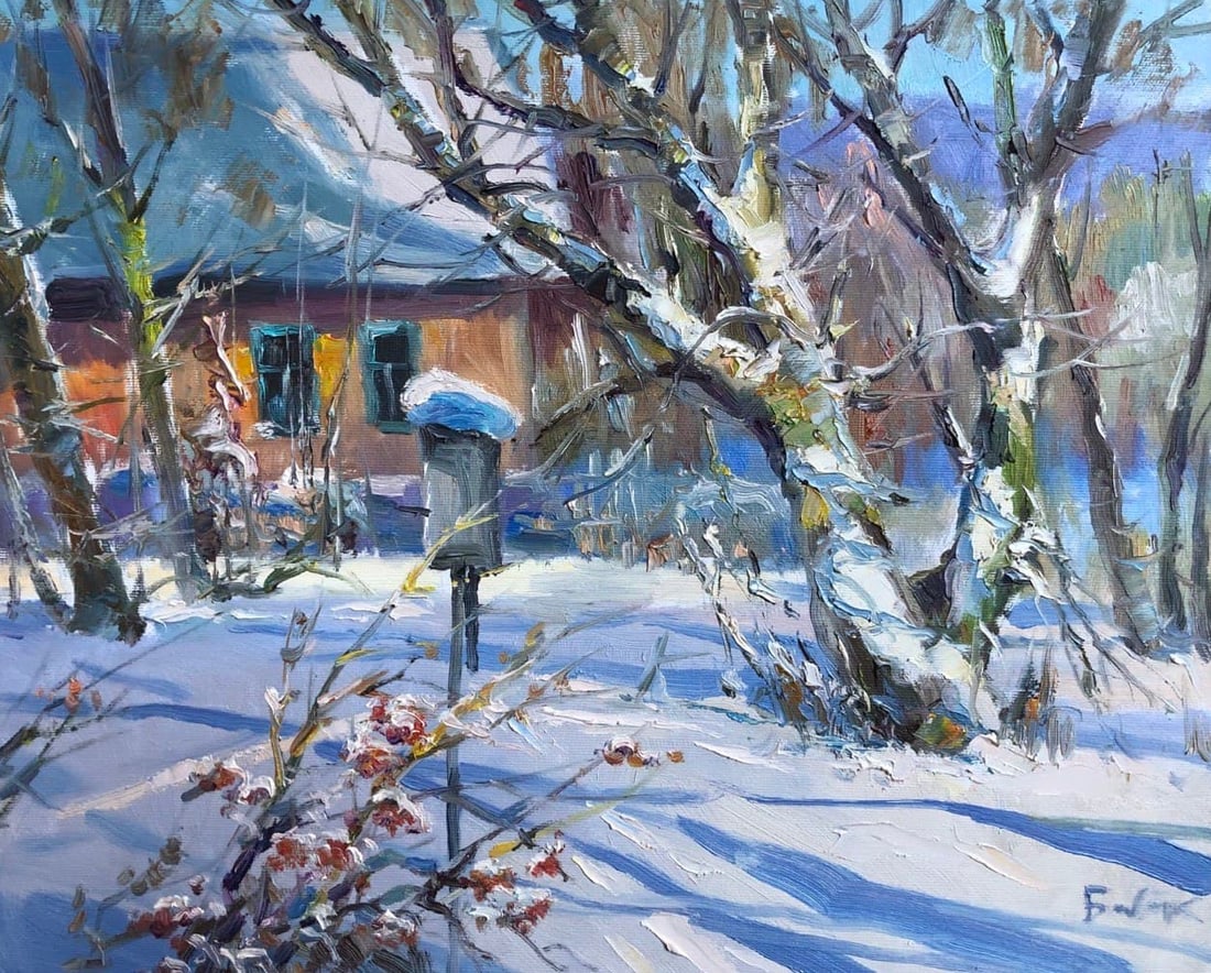 Oil painting Winter day Vyacheslav Petrovich Babac: Title: Oil painting Winter day Vyacheslav Petrovich Babac Description: 68BA Painter: Vyacheslav Petrovick Babac S?ze: 39x48 cm/15.3x18.8 inches Components: oil, canvas Original painting from our colle