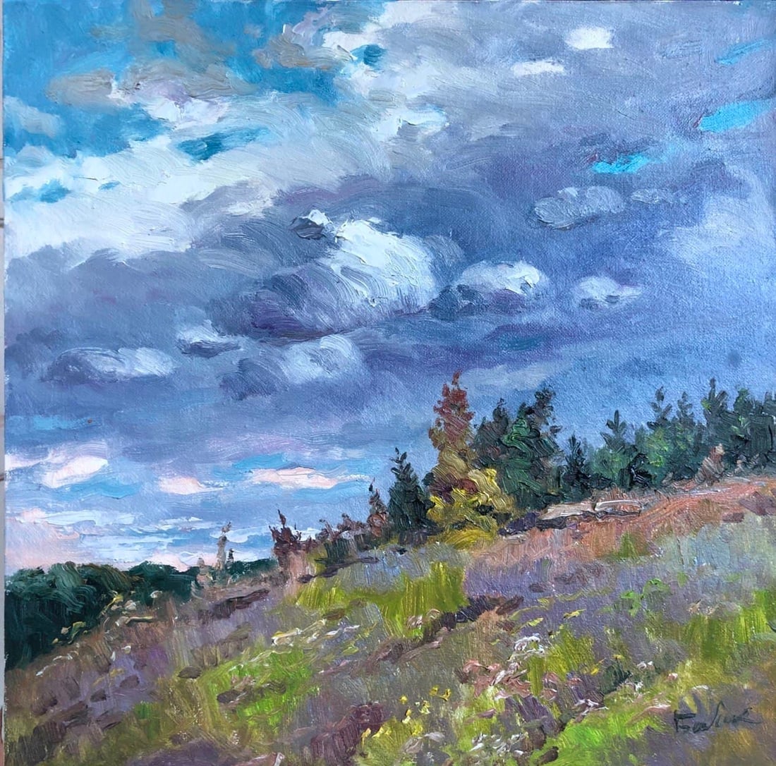 Oil painting Clouds Vyacheslav Petrovich Babac: Title: Oil painting Clouds Vyacheslav Petrovich Babac Description: 71BA Painter: Vyacheslav Petrovick Babac S?ze: 40x40 cm/15.7x15.7 inches Components: oil, canvas Original painting from our collectio