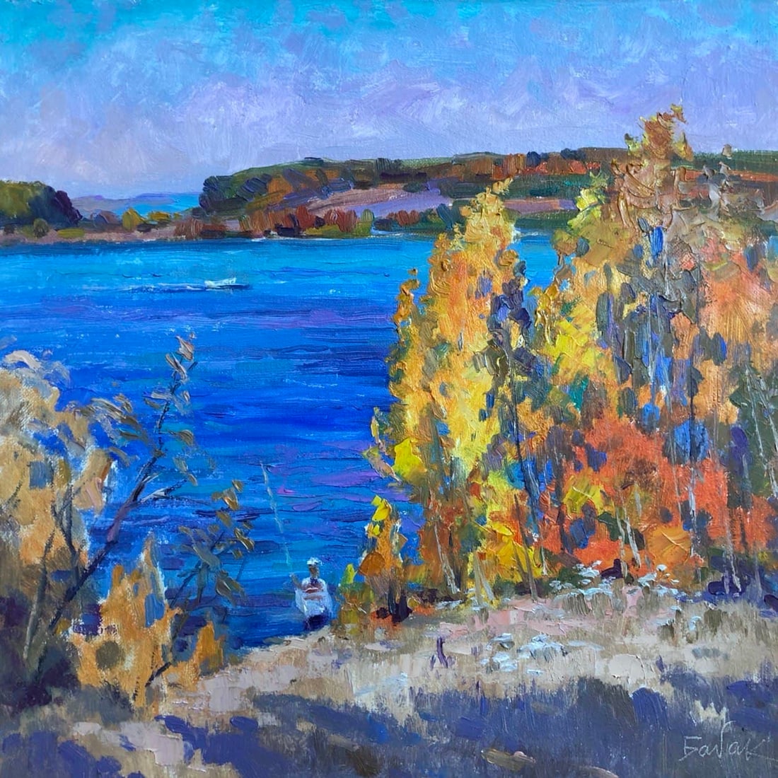 Oil painting End of autumn Vyacheslav Petrovich Babac: Title: Oil painting End of autumn Vyacheslav Petrovich Babac Description: 72BA Painter: Vyacheslav Petrovick Babac S?ze: 40x40 cm/15.7x15.7 inches Components: oil, canvas Original painting from our co