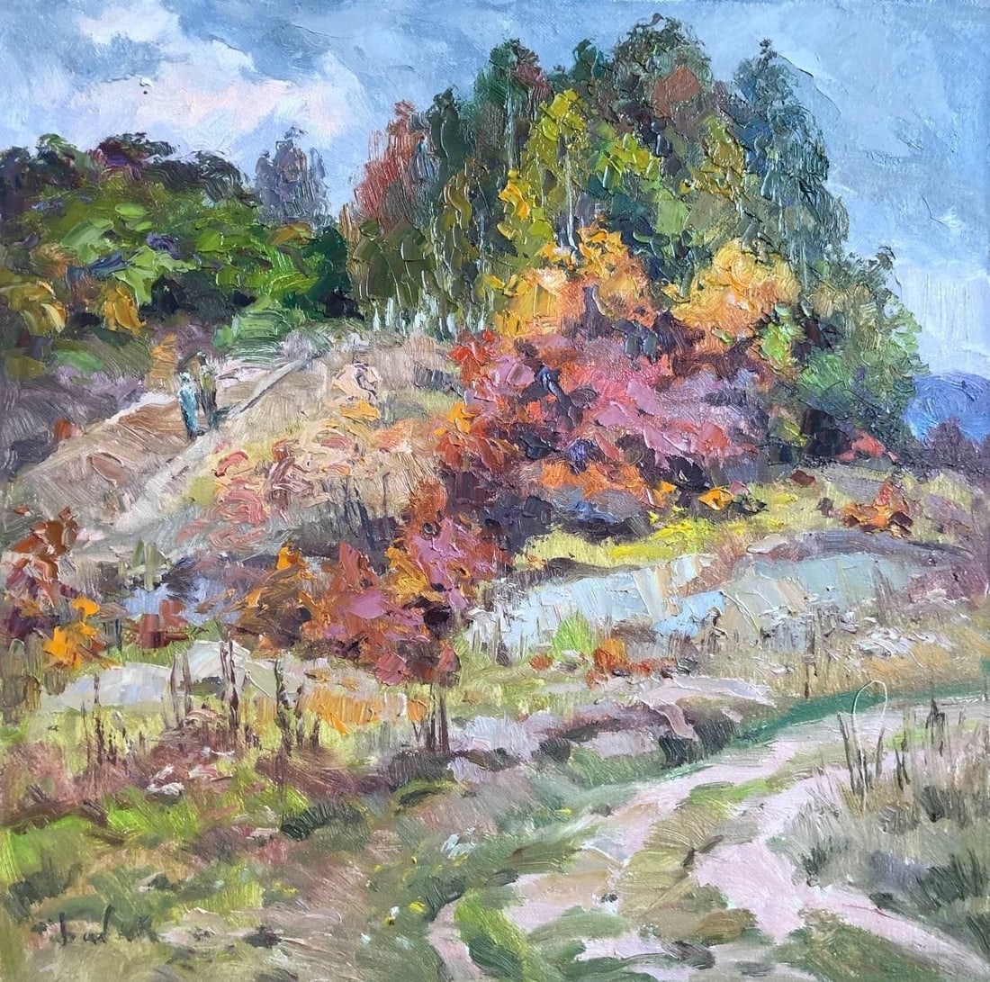 Oil painting Autumn Vyacheslav Petrovich Babac: Title: Oil painting Autumn Vyacheslav Petrovich Babac Description: 74BA Painter: Vyacheslav Petrovick Babac S?ze: 40x40 cm/15.7x15.7 inches Components: oil, canvas Original painting from our collectio
