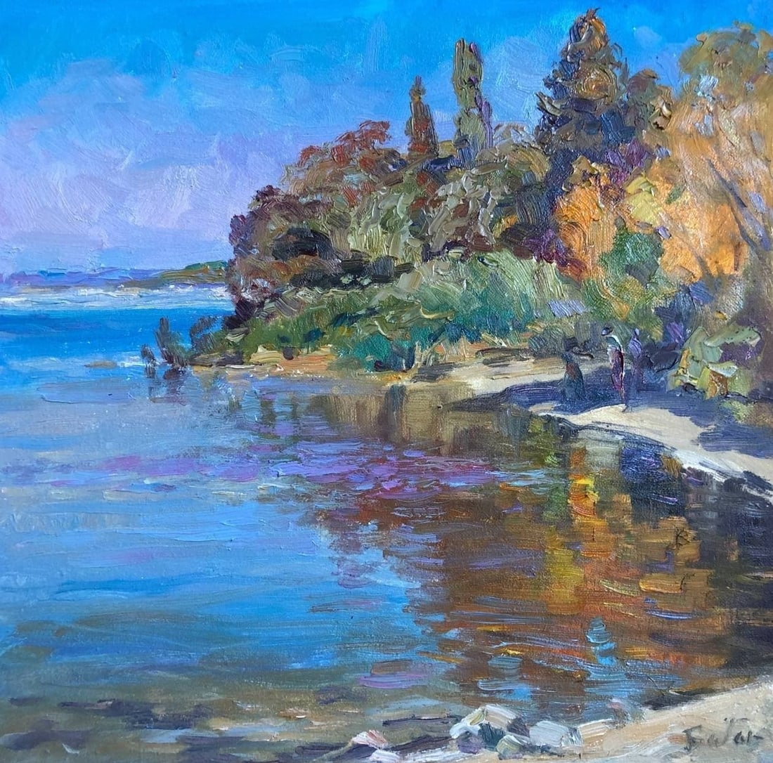 Oil painting Near river Vyacheslav Petrovich Babac: Title: Oil painting Near river Vyacheslav Petrovich Babac Description: 75BA Painter: Vyacheslav Petrovick Babac S?ze: 40x40 cm/15.7x15.7 inches Components: oil, canvas Original painting from our colle