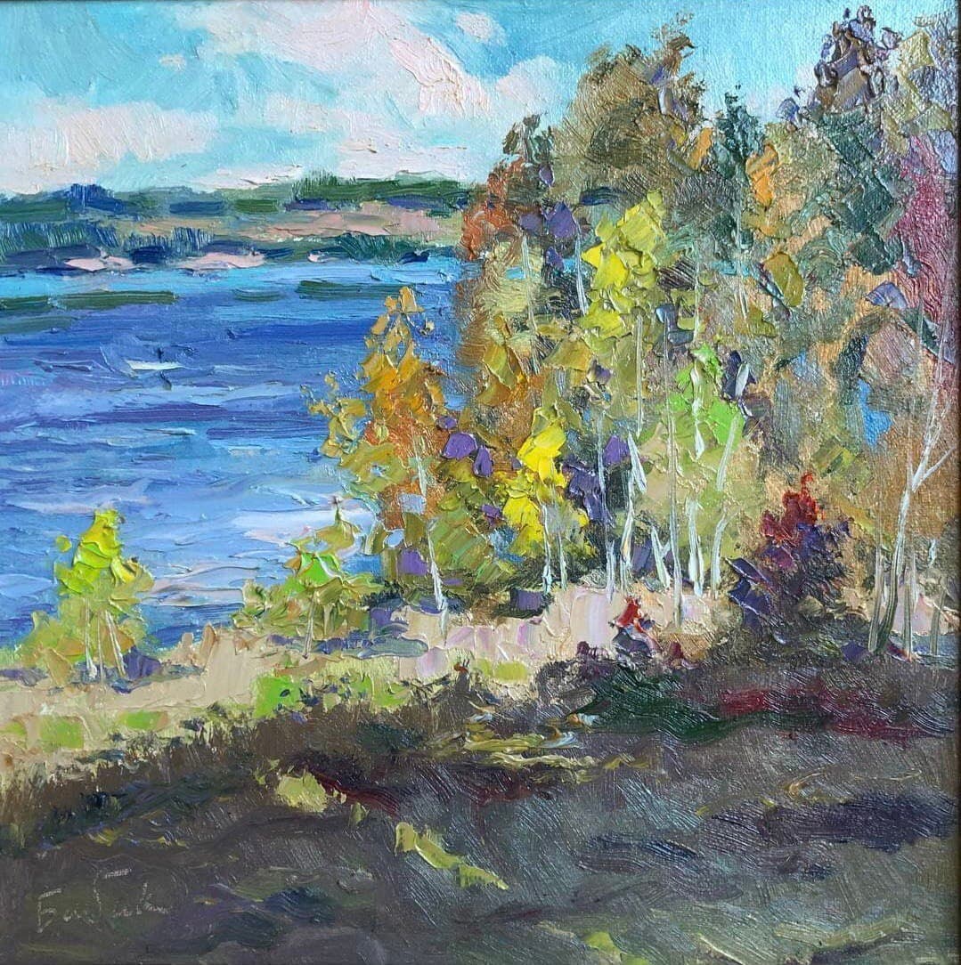 Oil painting Autumn Vyacheslav Petrovich Babac: Title: Oil painting Autumn Vyacheslav Petrovich Babac Description: 82BA Painter: Vyacheslav Petrovick Babac S?ze: 30x30 cm/11.8x11.8 inches Components: oil, canvas Original painting from our collectio