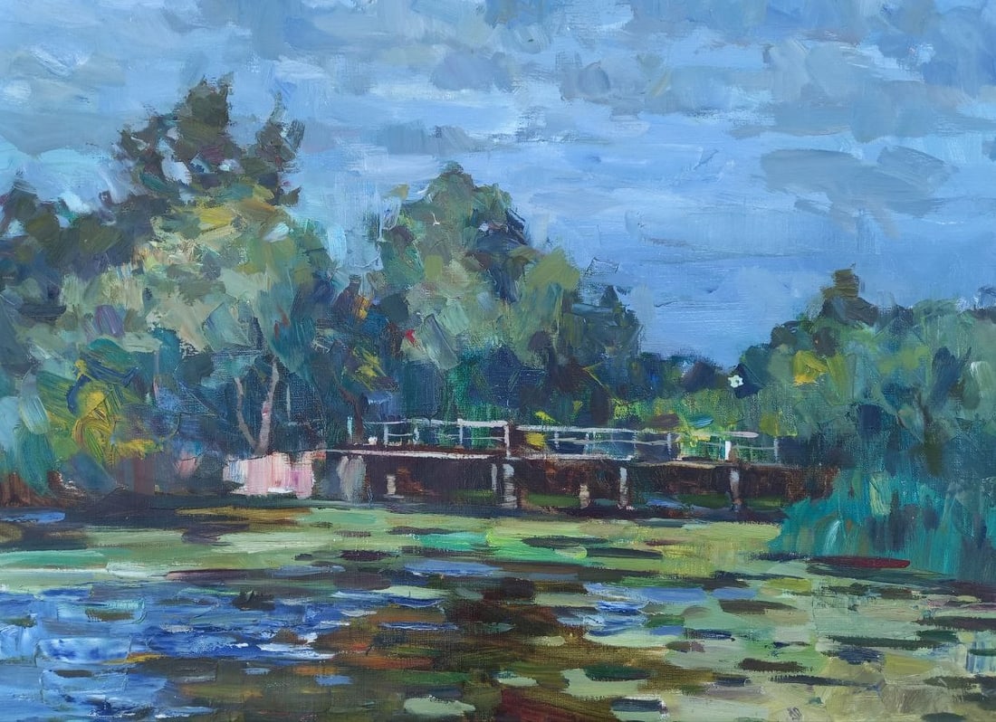 Oil painting On the river Alex Ditriev: Title: Oil painting On the river Alex Ditriev Description: 178AD Painter: Alex Ditriev S?ze: 75x55 cm/ 29.5x21.7 inches Components: oil, canvas Original painting from our collection ERA: Short informa