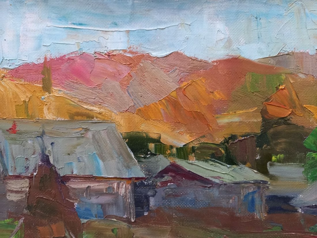 Oil painting Village River at sunset Alex Ditriev - 4
