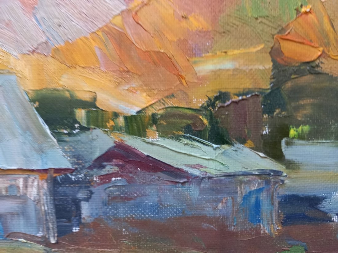 Oil painting Village River at sunset Alex Ditriev - 5