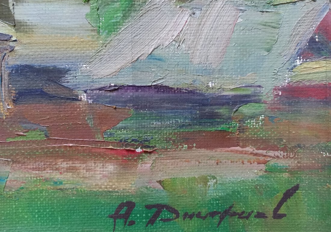 Oil painting Village River at sunset Alex Ditriev - 6