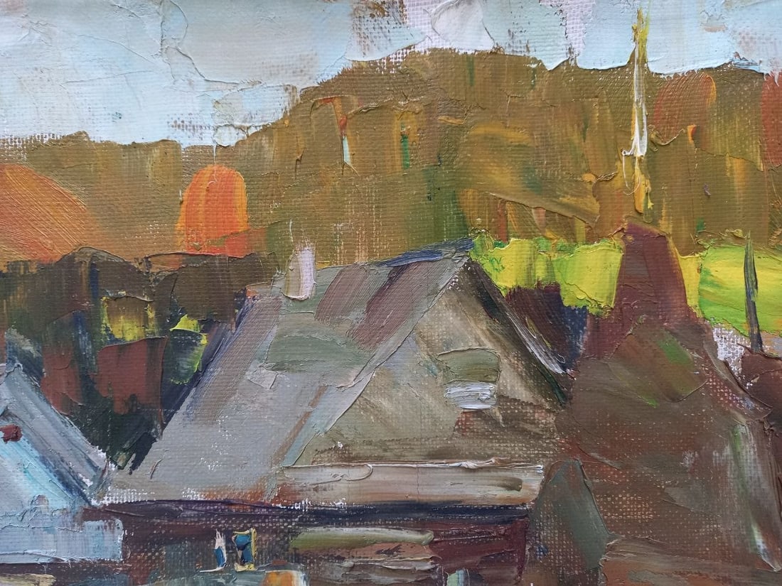 Oil painting Village River at sunset Alex Ditriev - 7