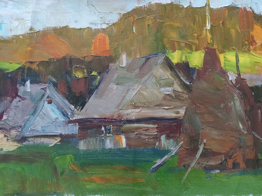 Oil painting Village River at sunset Alex Ditriev - 8