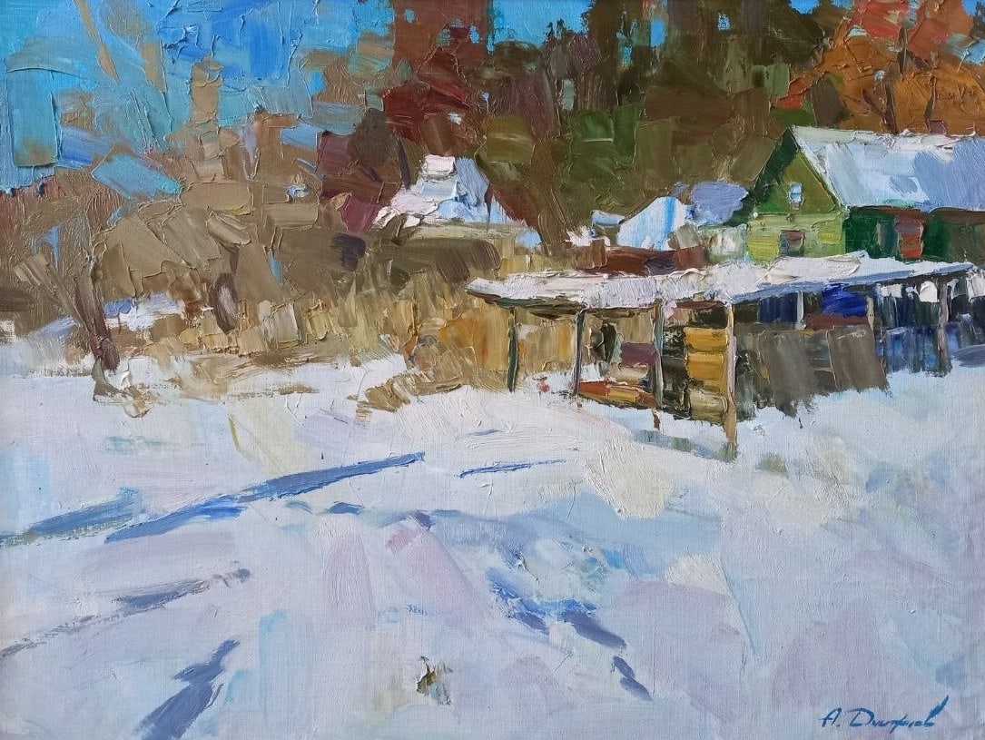 Oil painting Snowy winter Alex Ditriev: Title: Oil painting Snowy winter Alex Ditriev Description: 209AD Painter: Alex Ditriev S?ze: 60x80 cm/ 23.6x31.5 inches Components: oil, canvas Original painting from our collection ERA: Short informa