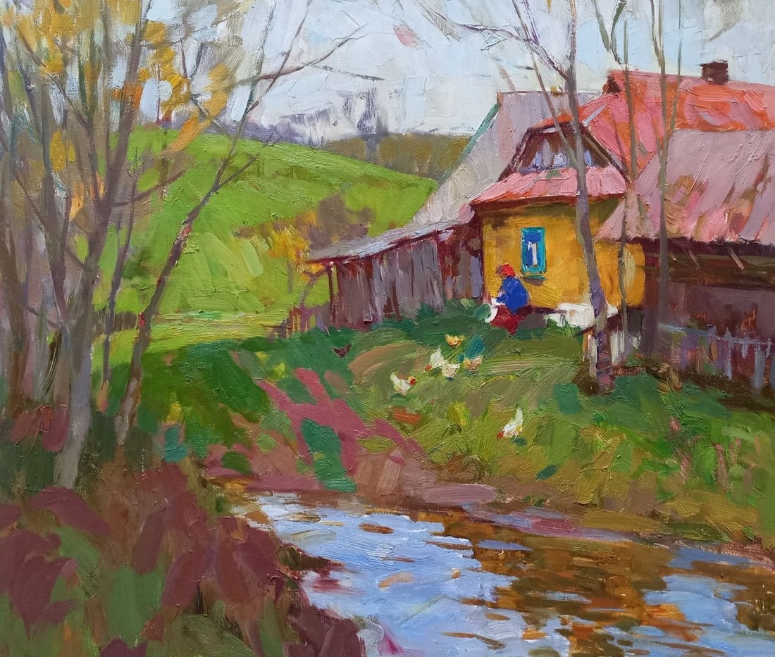 Oil painting Spring motif of the Carpathians Alex Ditriev: Title: Oil painting Spring motif of the Carpathians Alex Ditriev Description: 210AD Painter: Alex Ditriev S?ze: 70x60 cm/ 27.6x23.6 inches Components: oil, canvas Original painting from our collection