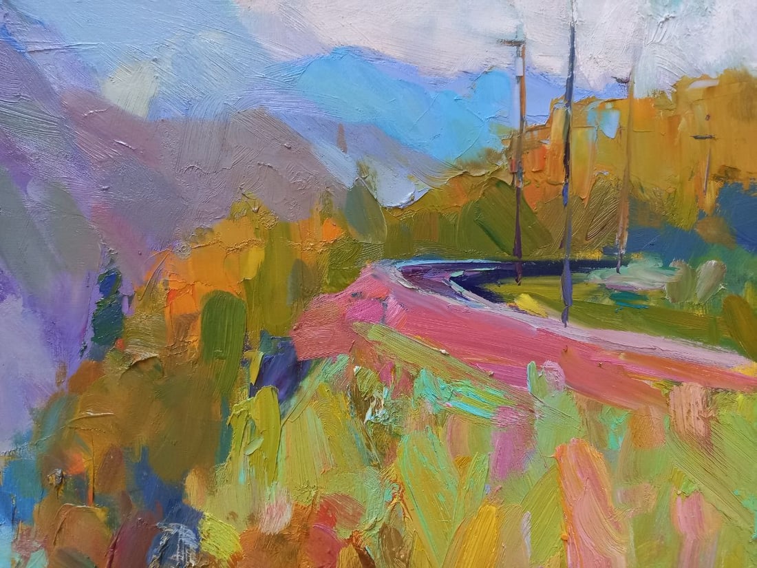 Oil painting Mountain Railway Alex Ditriev: Title: Oil painting Mountain Railway Alex Ditriev Description: 211AD Painter: Alex Ditriev S?ze: 100x45 cm/ 39.4x17.7 inches Components: oil, canvas Original painting from our collection ERA: Short in