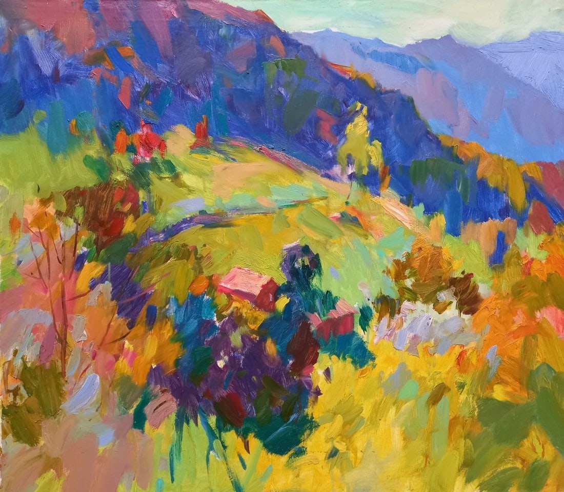 Oil painting Colorful Carpathians Alex Ditriev: Title: Oil painting Colorful Carpathians Alex Ditriev Description: 233AD Painter: Alex Ditriev S?ze: 70x80 cm/ 27.6x31.5 inches Components: oil, canvas Original painting from our collection ERA: Short