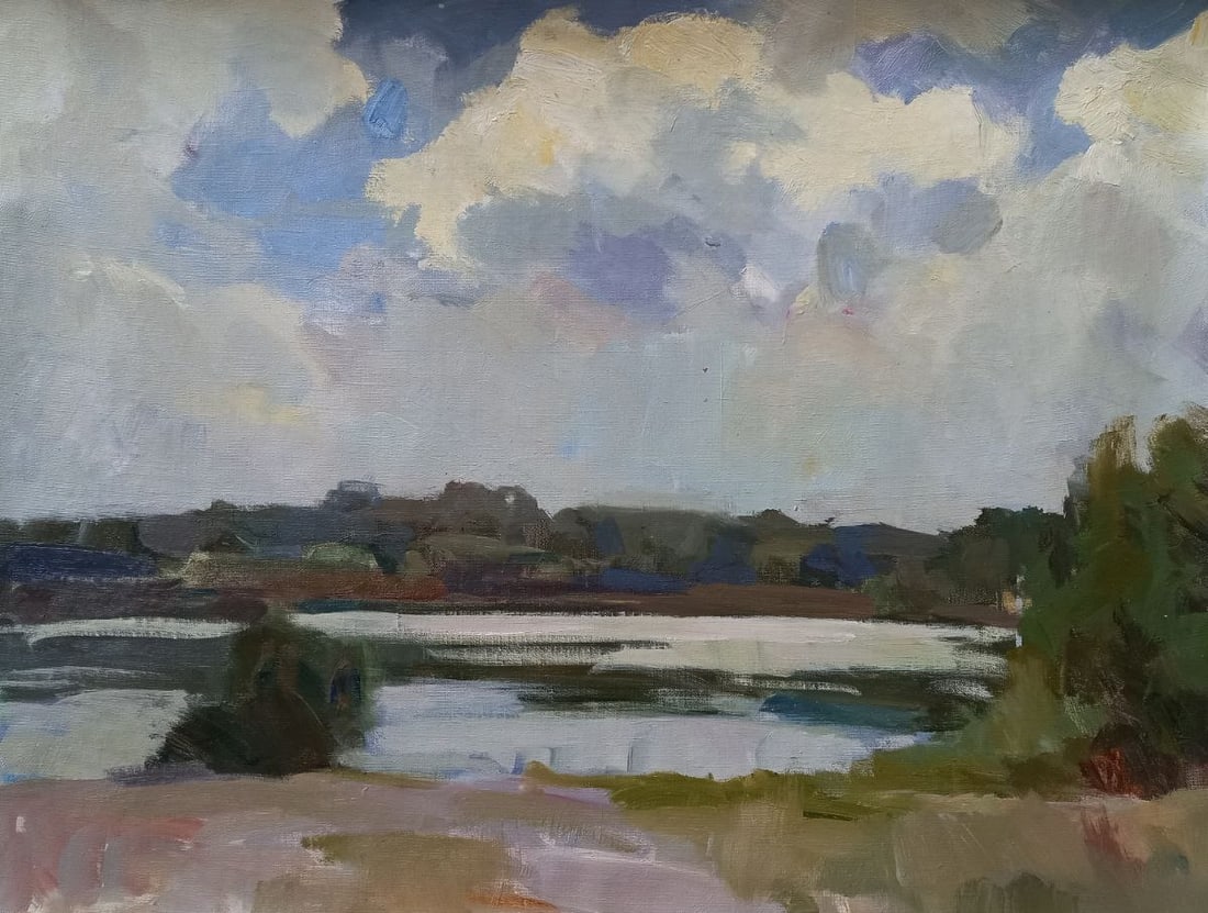 Oil painting Summer clouds Alex Ditriev: Title: Oil painting Summer clouds Alex Ditriev Description: 235AD Painter: Alex Ditriev S?ze: 77x60 cm/30.3x23.6 inches Components: oil, canvas Original painting from our collection ERA: Short informa