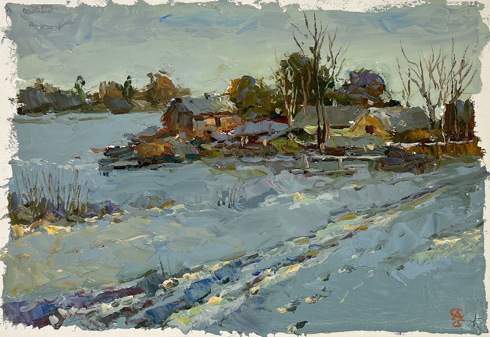 Oil painting winter Sergey Ivanovich Animov: Title: Oil painting winter Sergey Ivanovich Animov Description: 407DDD Painter: Sergey Ivanovich Animov S?ze: 26x38 cm/ 10.23x14.96 inches Components: canvas, oil Original painting from our collection