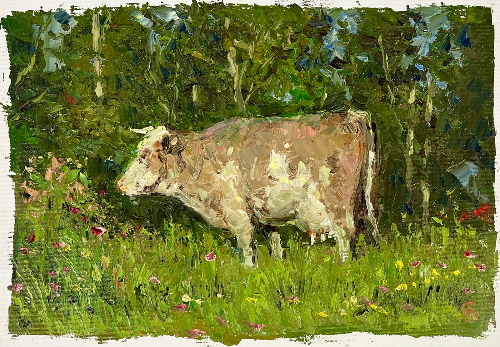 Oil painting cow Sergey Ivanovich Animov: Title: Oil painting cow Sergey Ivanovich Animov Description: 408DDD Painter: Sergey Ivanovich Animov S?ze: 27x39 cm/ 10.23x10.62 inches Components: canvas, oil Original painting from our collection ER