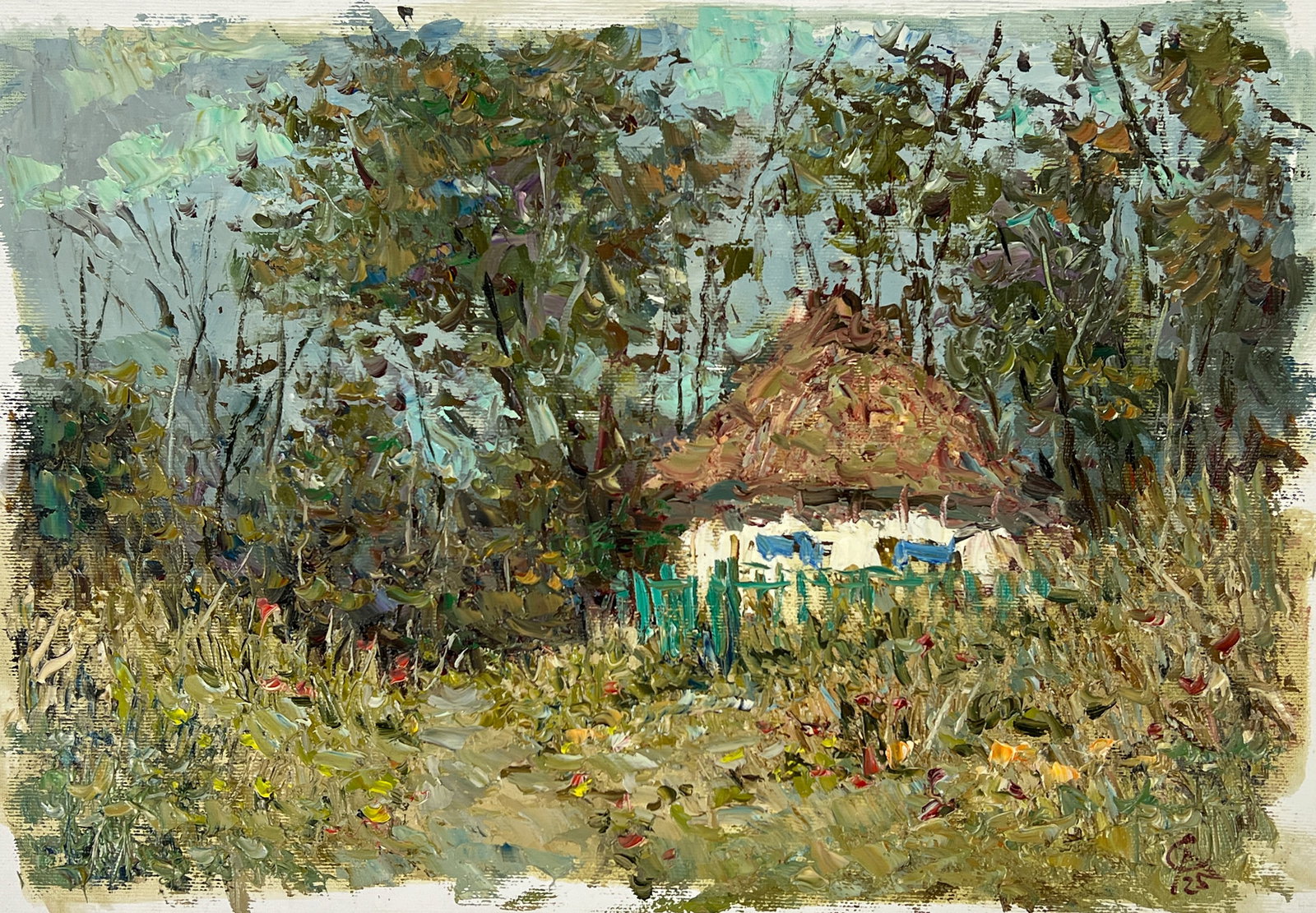 Oil painting hut Sergey Ivanovich Animov: Title: Oil painting hut Sergey Ivanovich Animov Description: 417DDD Painter: Sergey Ivanovich Animov S?ze: 25x38 cm/ 9.84x14.96 inches Components: canvas, oil Original painting from our collection ERA