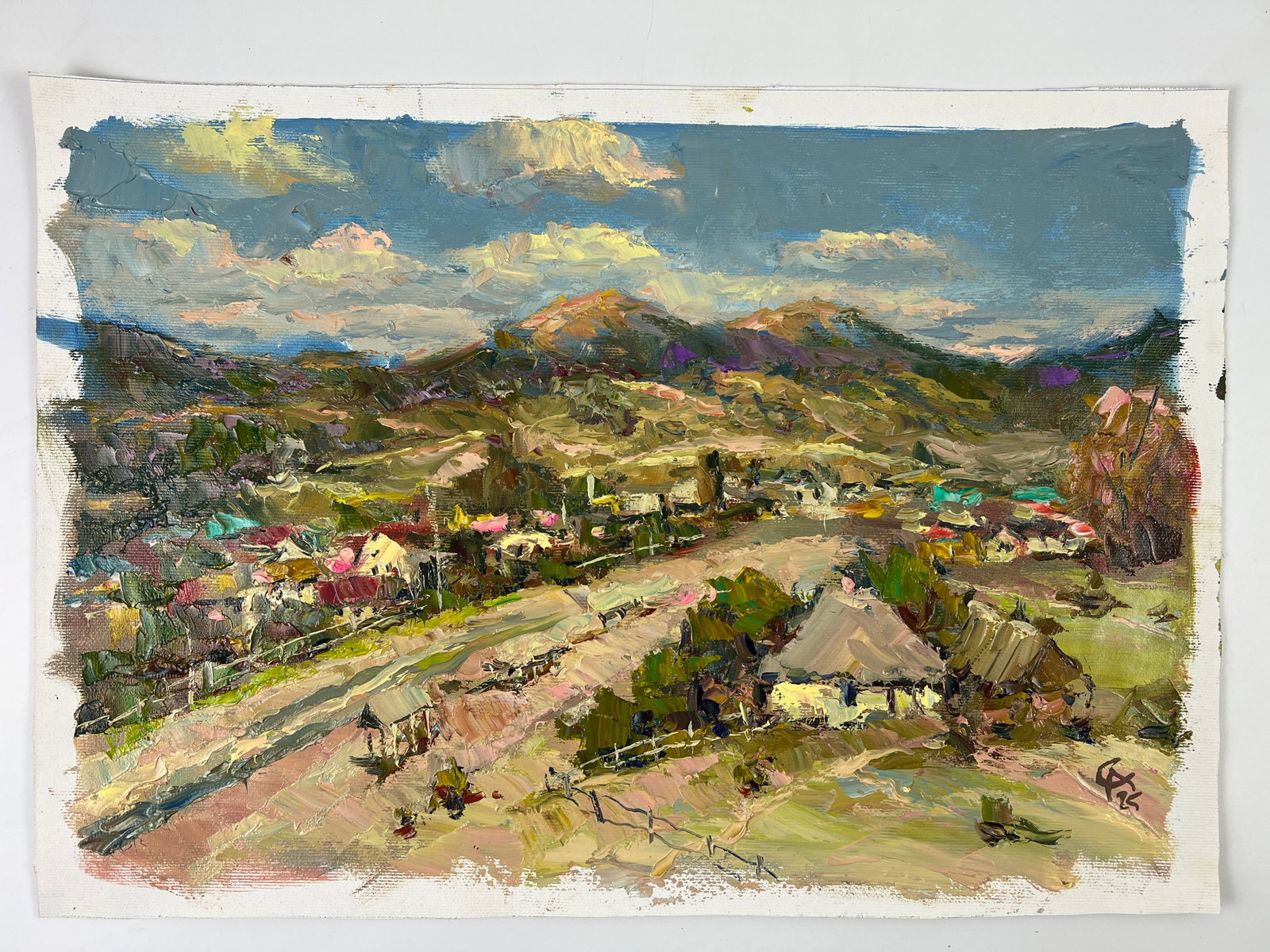 Oil painting Mountain village Sergey Ivanovich Animov: Title: Oil painting Mountain village Sergey Ivanovich Animov Description: 428DDD Painter: Sergey Ivanovich Animov S?ze: 26x39 cm/ 10.23x15.35 inches Components: canvas, oil Original painting from our 