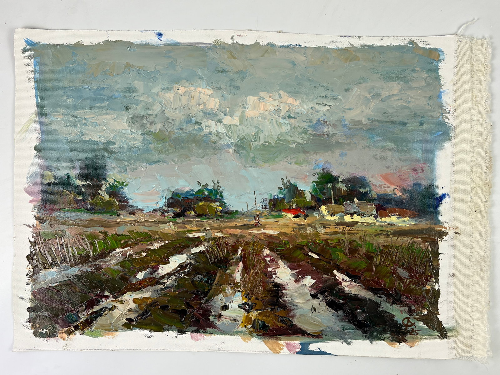 Oil painting Winter field Sergey Ivanovich Animov: Title: Oil painting Winter field Sergey Ivanovich Animov Description: 432DDD Painter: Sergey Ivanovich Animov S?ze: 27x37 cm/ 10.62x14.56 inches Components: canvas, oil Original painting from our coll