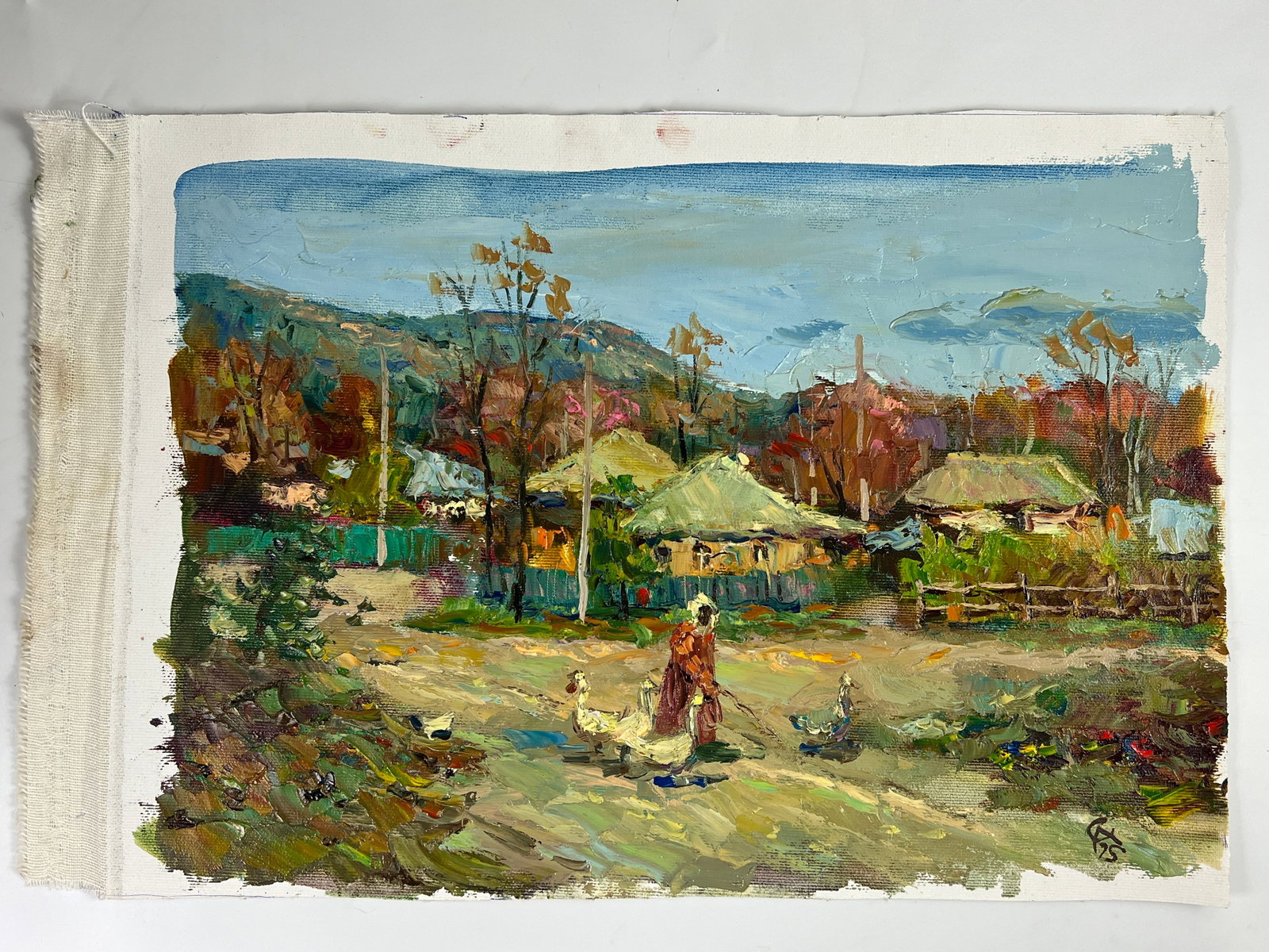 Oil painting Village Sergey Ivanovich Animov: Title: Oil painting Village Sergey Ivanovich Animov Description: 438DDD Painter: Sergey Ivanovich Animov S?ze: 26x37 cm/ 10.23x14.56 inches Components: canvas, oil Original painting from our collectio