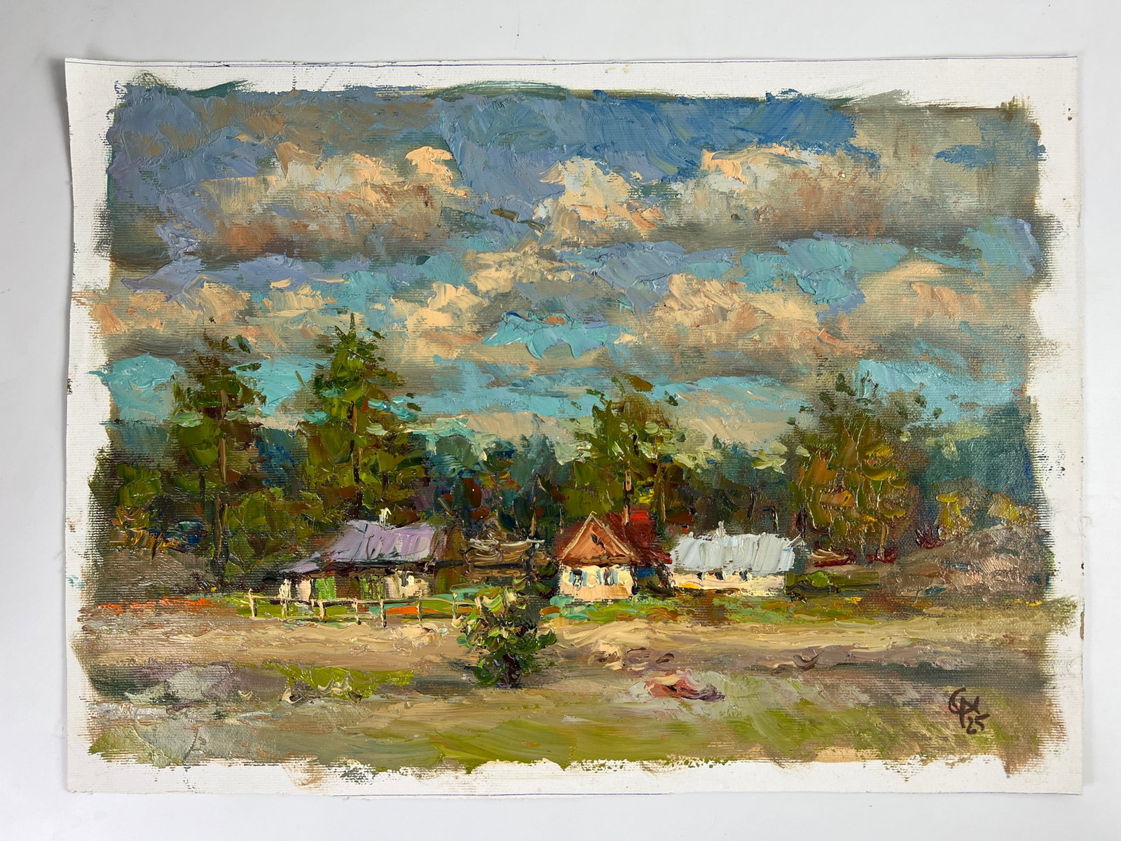 Oil painting Village Sergey Ivanovich Animov: Title: Oil painting Village Sergey Ivanovich Animov Description: 439DDD Painter: Sergey Ivanovich Animov S?ze: 27x38 cm/ 10.62x15.35 inches Components: canvas, oil Original painting from our collectio