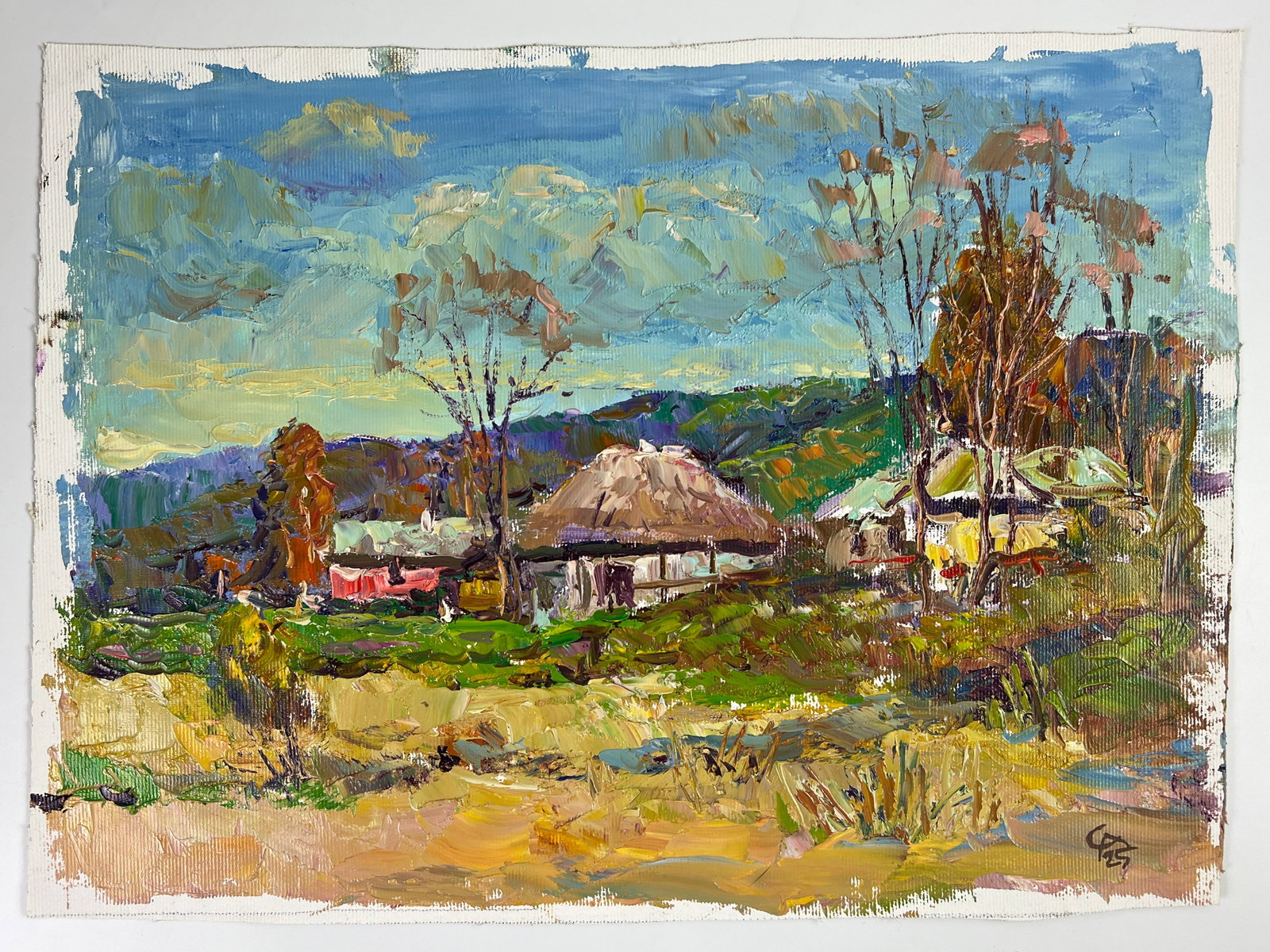 Oil painting Village Sergey Ivanovich Animov: Title: Oil painting Village Sergey Ivanovich Animov Description: 440DDD Painter: Sergey Ivanovich Animov S?ze: 24x33 cm/ 9.44x12.99 inches Components: canvas, oil Original painting from our collection