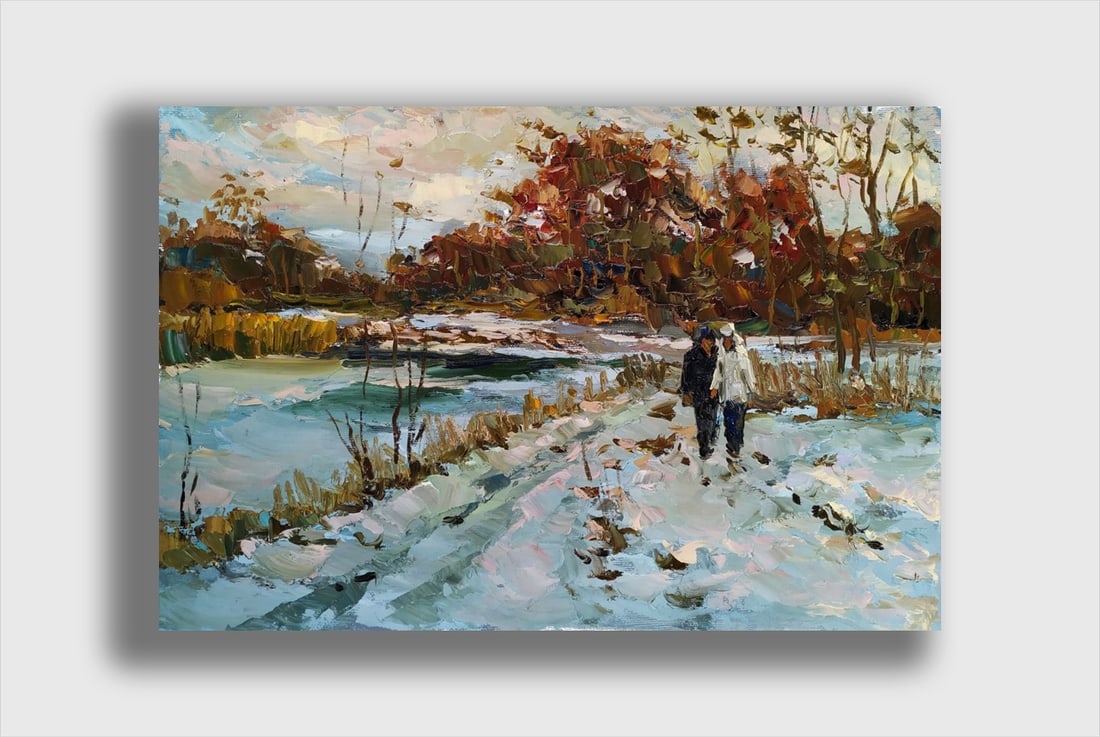 Oil painting Winter walk Sergey Ivanovich Animov - 2