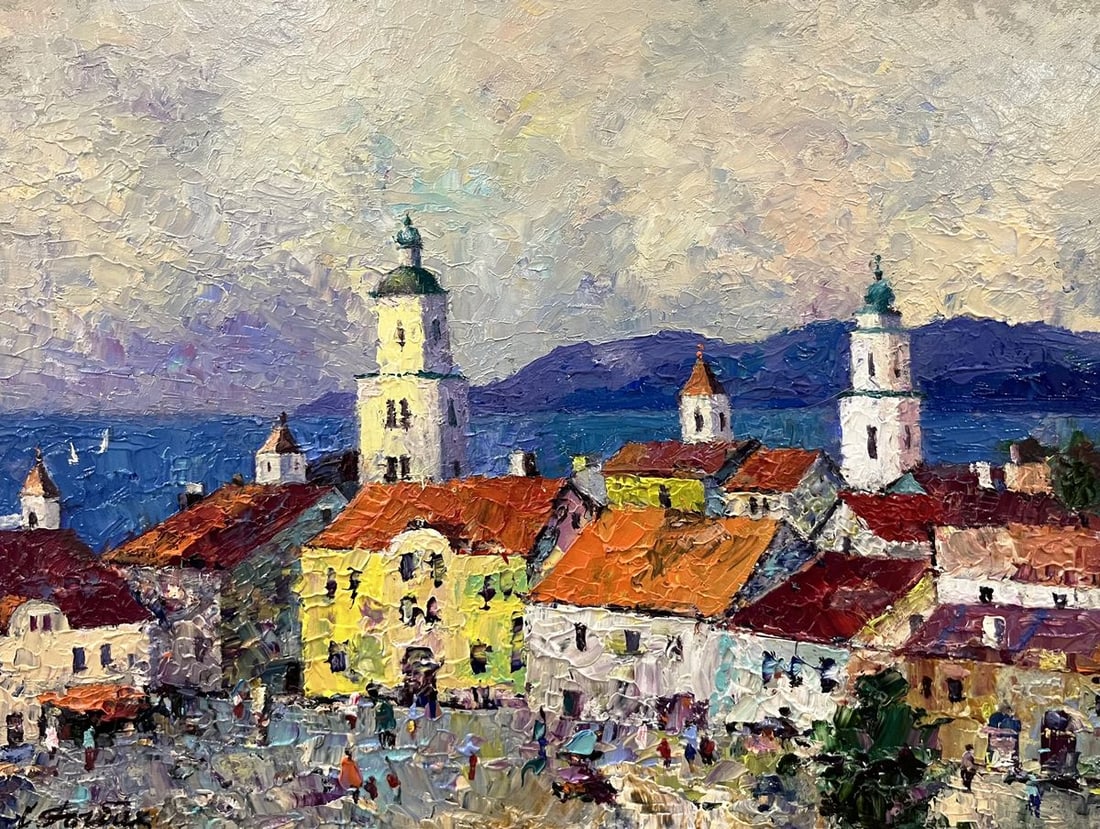 Oil painting Overlooking the main street Serhiy Rybak: Title: Oil painting Overlooking the main street Serhiy Rybak Description: No.Galler 407*** ABOUT THIS PAINTING **** TITLE: "Overlooking the main street"* ARTISTS: Serhiy Rybak* SIZE: 18x24 cm/7.08x9.4