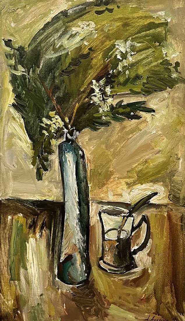 Oil painting Still life with an acacia branch Oleksandr Andreev: Title: Oil painting Still life with an acacia branch Oleksandr Andreev Description: No.Galler 225*** ABOUT THIS PAINTING **** TITLE: "Still life with an acacia branch"* ARTISTS: Oleksandr Andreev* SIZ