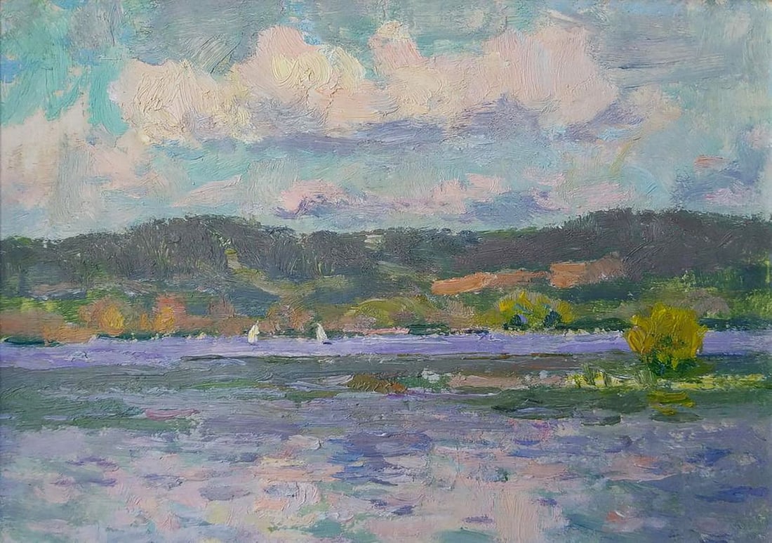 Oil painting Reservoir Yury Konovalov: Title: Oil painting Reservoir Yury Konovalov Description: No.Galler 248*** ABOUT THIS PAINTING **** TITLE: "Reservoir"* ARTISTS: Yury Konovalov* SIZE: 14x20 cm/5.51x7.87 inches'* MEDIUM: oil, cardboar