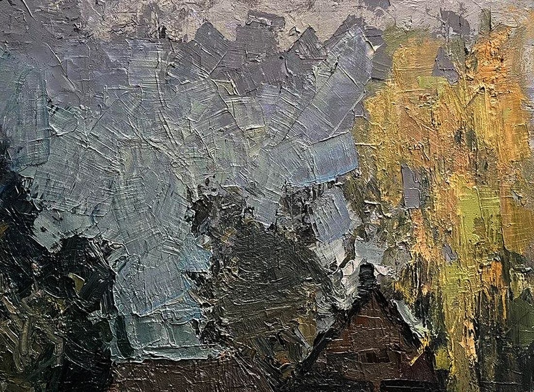 Oil painting Houses by the forest Volodymyr Pashchenko - 5