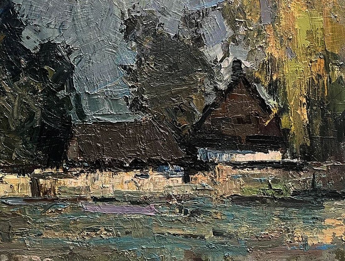 Oil painting Houses by the forest Volodymyr Pashchenko - 7