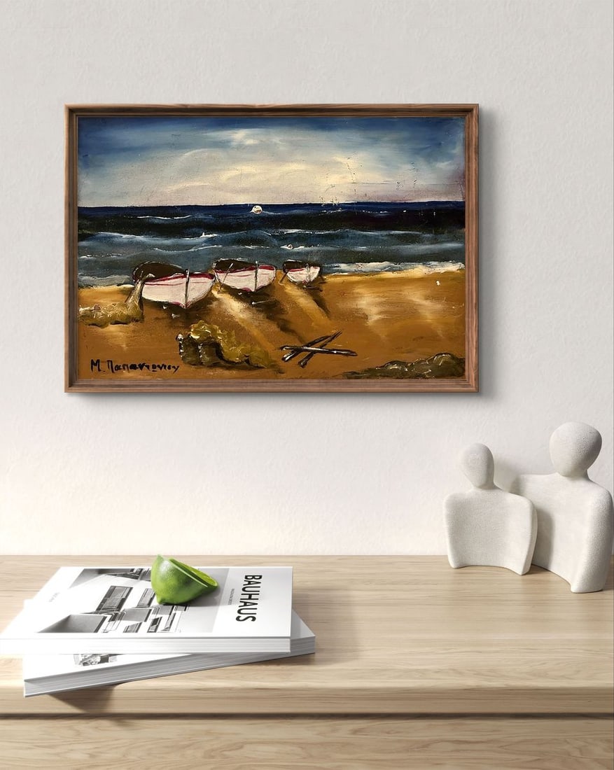 Oil painting Boats on the shore Unknown artist - 3