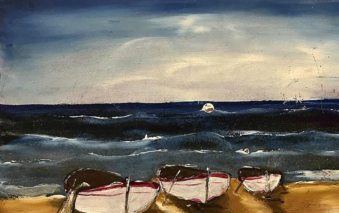 Oil painting Boats on the shore Unknown artist - 4
