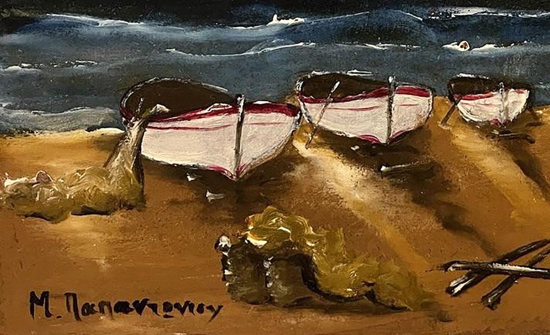 Oil painting Boats on the shore Unknown artist - 6