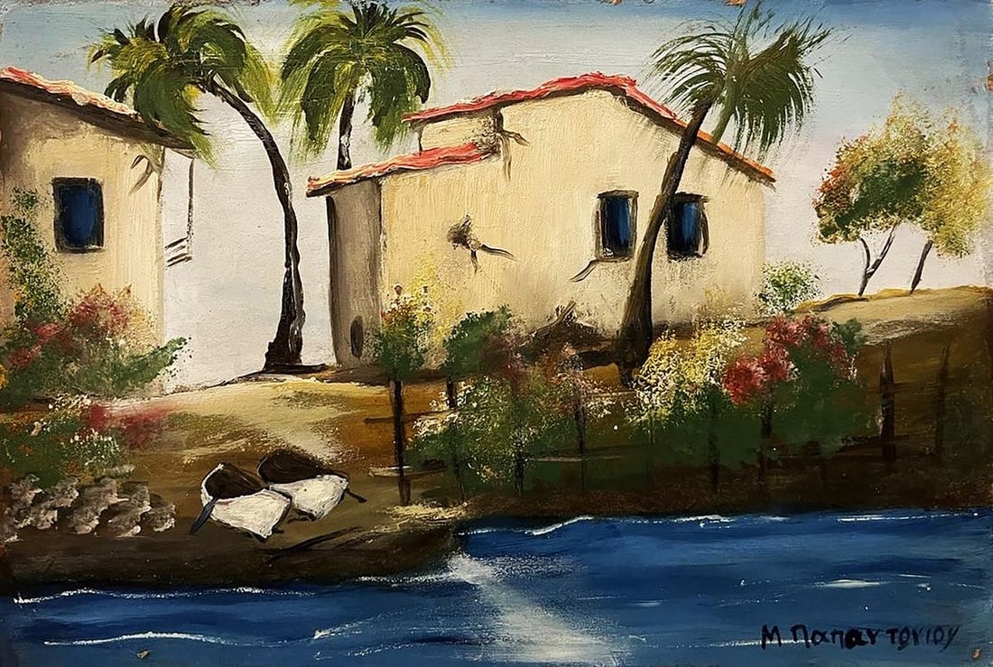 Oil painting Houses by the sea Unknown artist (1 of 8)