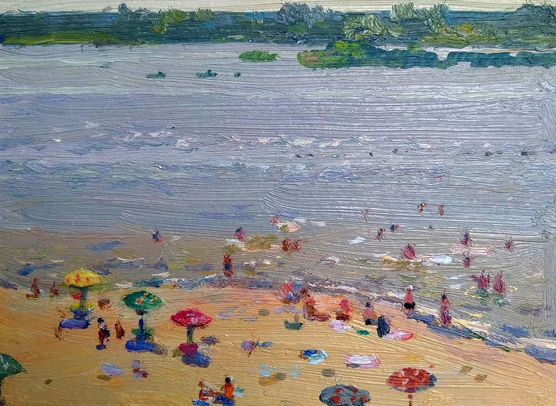 Oil painting City beach Yury Konovalov: Title: Oil painting City beach Yury Konovalov Description: No.Galler 395*** ABOUT THIS PAINTING **** TITLE: "City beach"* ARTISTS: Yury Konovalov* SIZE: 15x20 cm/5.90x7.87 inches'* SIZE WITH FRAME: