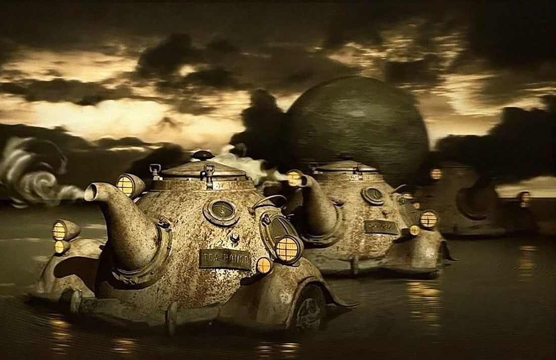 Digital art Mars rover tea party on Phobos Yuriy Laptev: Title: Digital art Mars rover tea party on Phobos Yuriy Laptev Description: No.Galler 8The painting was created by the artist in 3D modeling back in 1999.This is the artist's first painting printed in