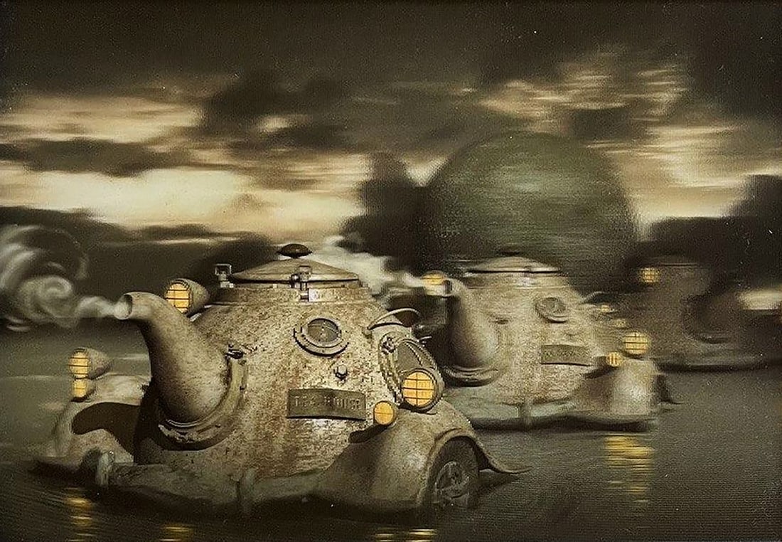 Digital art Mars rover tea party on Phobos Yuriy Laptev: Title: Digital art Mars rover tea party on Phobos Yuriy Laptev Description: No.Galler 26The painting was created by the artist in 3D modeling back in 1999.This is the artist's first painting printed i
