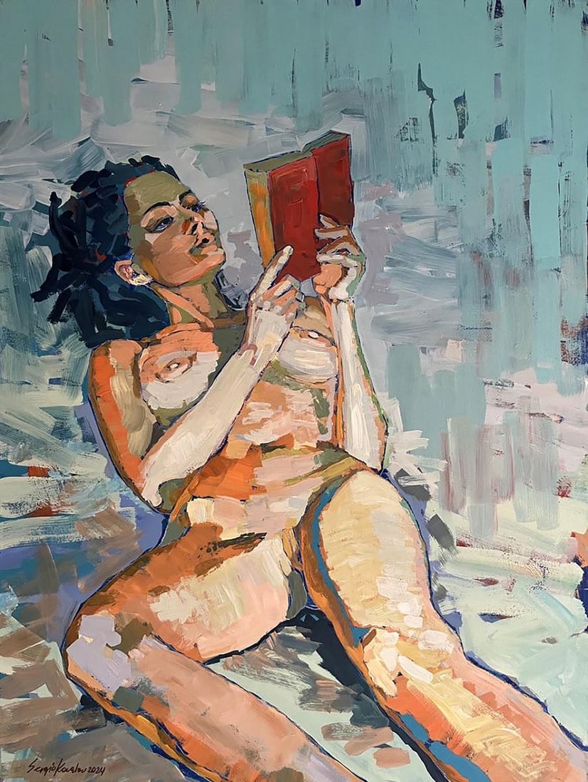 Acrylic painting Reading Time Serhiy Kovalev: Title: Acrylic painting Reading Time Serhiy Kovalev Description: No.Galler 43*** ABOUT THIS PAINTING **** TITLE: "Reading Time"* ARTISTS: Serhiy Kovalev* SIZE: 120x90 cm/47.24x35.43 inches'* MEDIUM: a