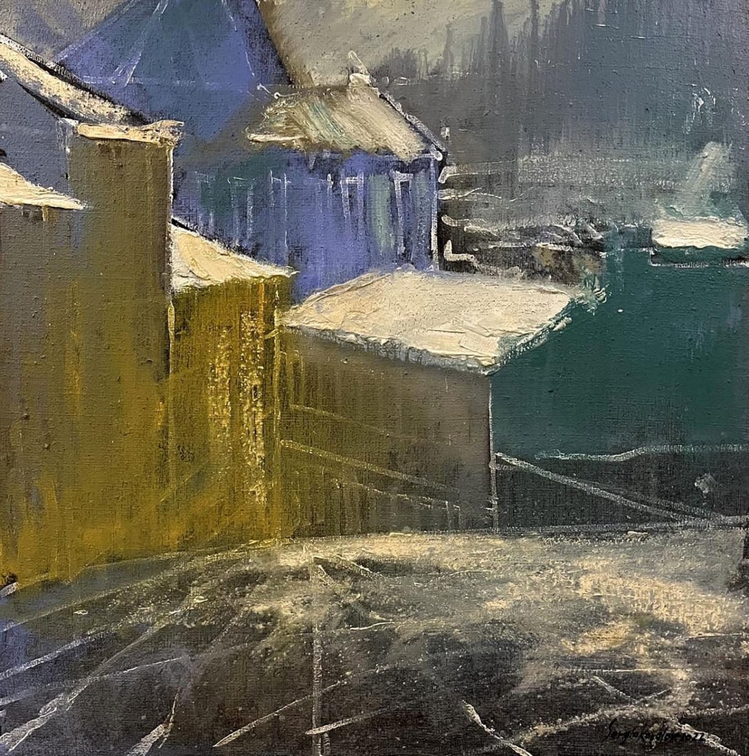 Oil painting Snow covered roofs Serhiy Kovalev: Title: Oil painting Snow covered roofs Serhiy Kovalev Description: No.Galler 72*** ABOUT THIS PAINTING **** TITLE: "Snow covered roofs" - In the cities we live part four* ARTISTS: Serhiy Kovalev* SIZE