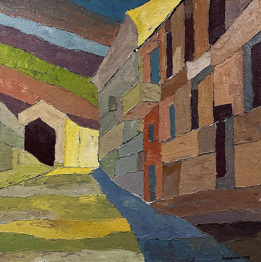 Oil painting Rising up Serhiy Kovalev: Title: Oil painting Rising up Serhiy Kovalev Description: No.Galler 73*** ABOUT THIS PAINTING **** TITLE: "Rising up" - In the cities we live part five* ARTISTS: Serhiy Kovalev* SIZE: 80x80 cm/31.49x3